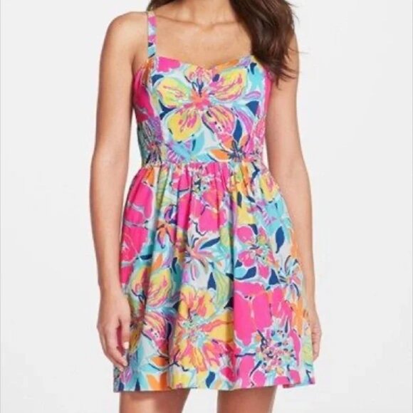 Lilly Pulitzer Christine Multi Besame Mucho Neon Floral Fit and Flare Mini Dress - Picture 1 of 9